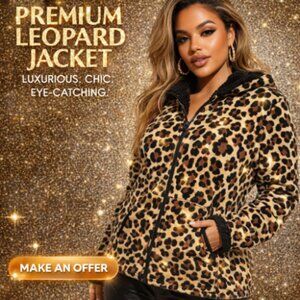 Faded Glory Women's Size XL Leopard Print Full Zip Fleece Jacket Coat with Hood